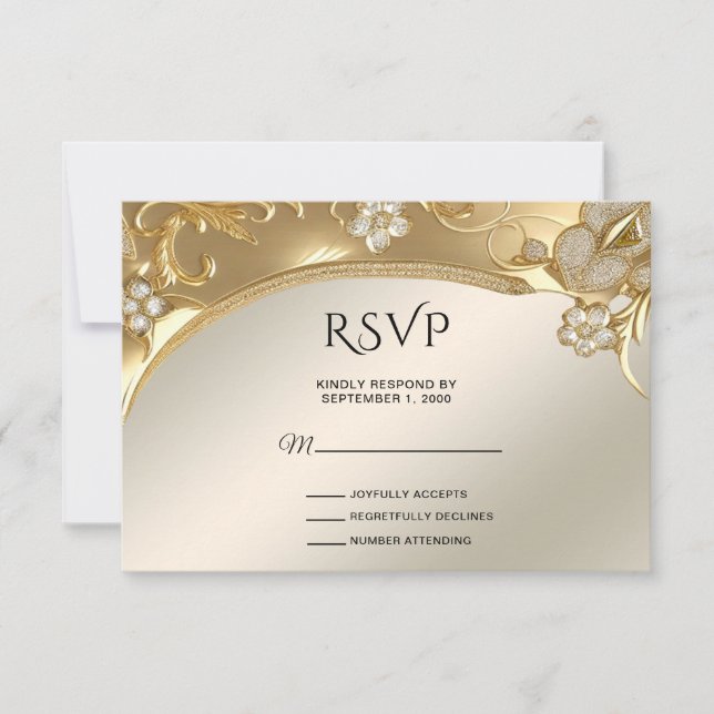 Carte RSVP Florale Ornat Or (Devant)