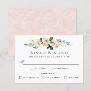 Carte RSVP florale rose vierge avec choix Entree