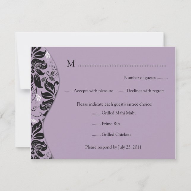 Carte RSVP florale violette et noire (Devant)