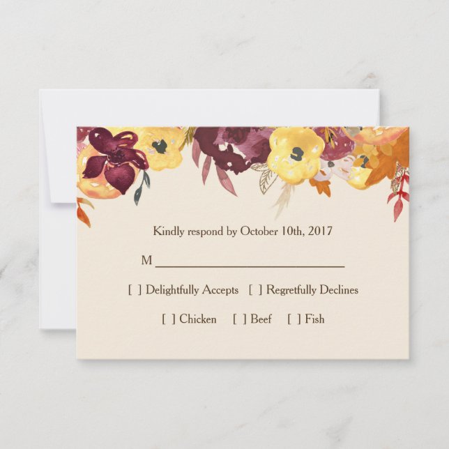 Carte RSVP Flore Automne pour Mariage ou Fête des  (Devant)