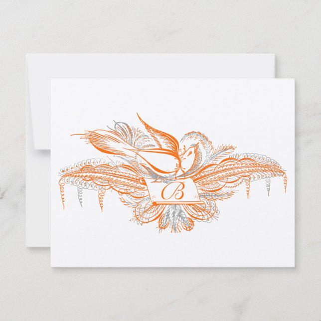 Carte RSVP Flourish Birds Orange Coral & Grey (Devant)