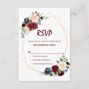 Carte RSVP géométrique Floral de la Marine Rouge d