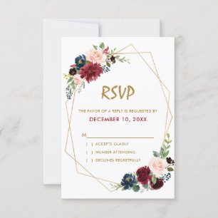 Carte RSVP géométrique Floral de la Marine Rouge d