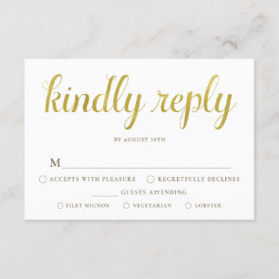 Carte RSVP Gold and White Anniversary avec repas