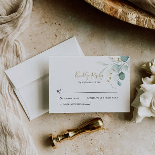 Carte RSVP Gold Green Eucalyptus Wedding