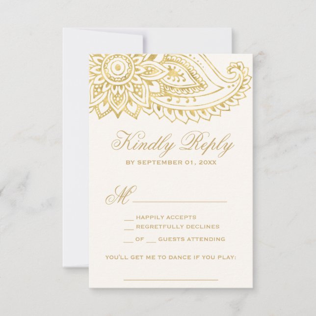 Carte RSVP Gold Indian Paisley (Devant)