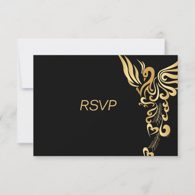 Carte RSVP Golden Phoenix Rising Wedding (Devant)