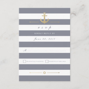 Carte RSVP Gris blanc rayé réponse nautique