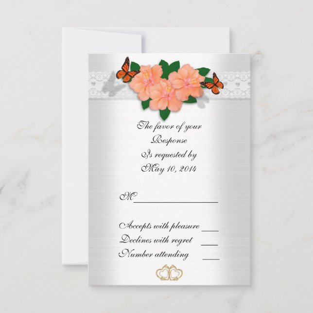 Carte RSVP Hibiscus et mariage de dentelle (Devant)