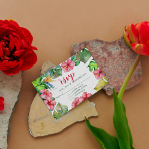 Carte RSVP Hibiscus Hawaiian Luau Feuille tropical