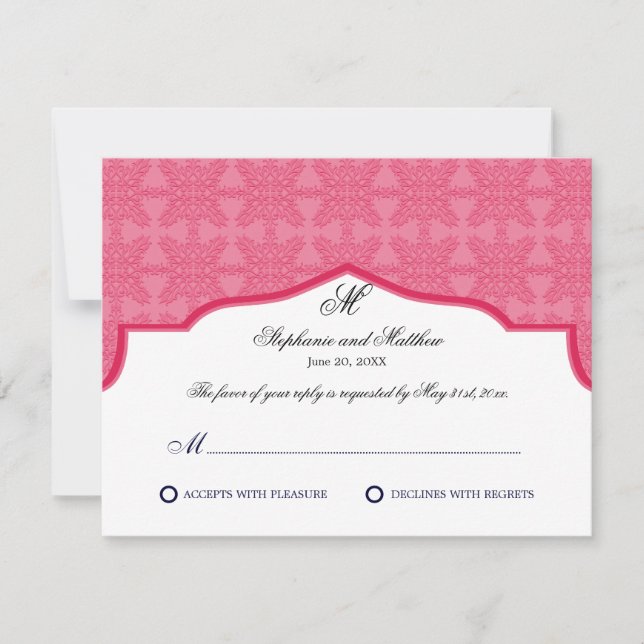 Carte RSVP Honeysuckie Monogramme Damask (Devant)