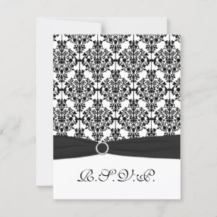 Carte RSVP IMPRIMÉE RIBBON Noir, blanc Damas II