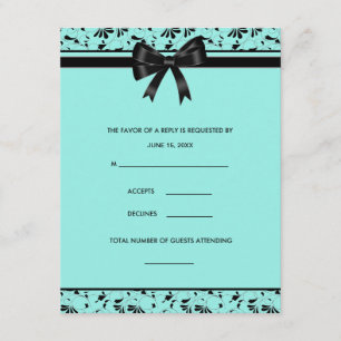 Carte RSVP Invitation turquoise Blue Black Swirl A