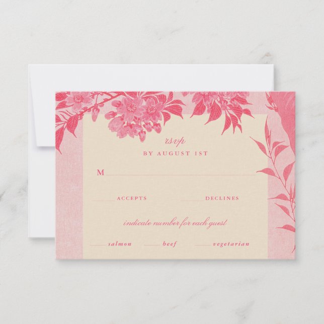 Carte Rsvp Japonaise Antique Cerisier Rose Fleur (Devant)