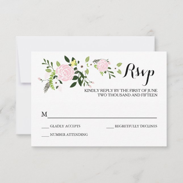 Carte RSVP Jardin Floral -blanc (Devant)