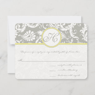 Carte RSVP Jaune et Gris Damas - Cloud Argent