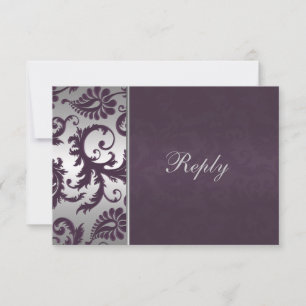 Carte RSVP Lapis Purple et Argent Damask