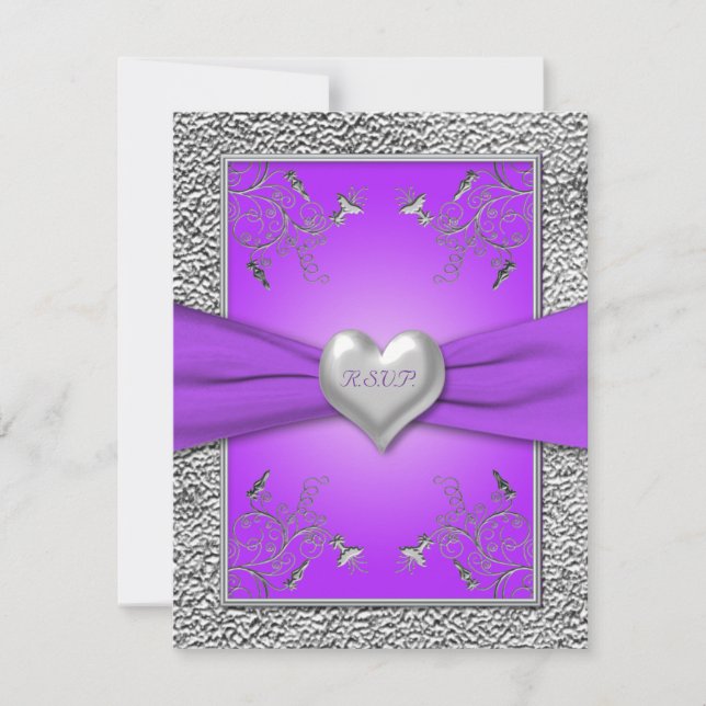 Carte RSVP Lavender et Pewter Heart (Devant)