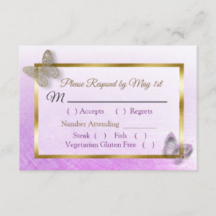 Carte RSVP Lavender Gold Striped Butterfly Wedding