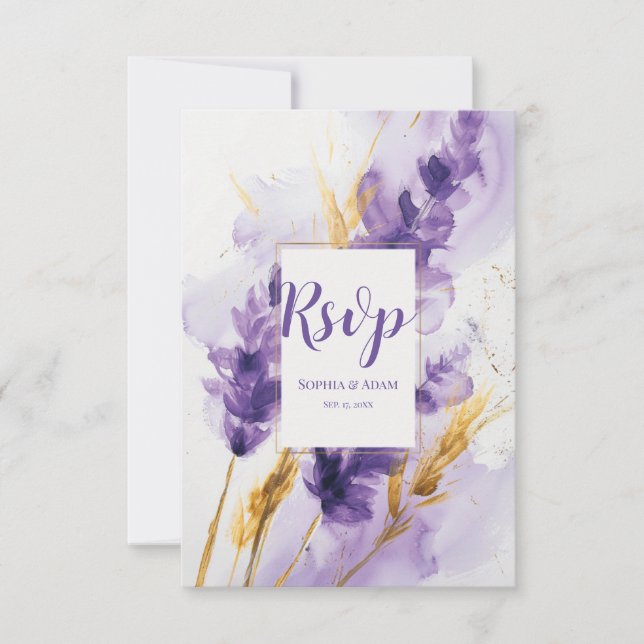 Carte RSVP Lavender Golden Watercolor Florale (Devant)