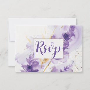 Carte RSVP Lavender Golden Watercolor Florale