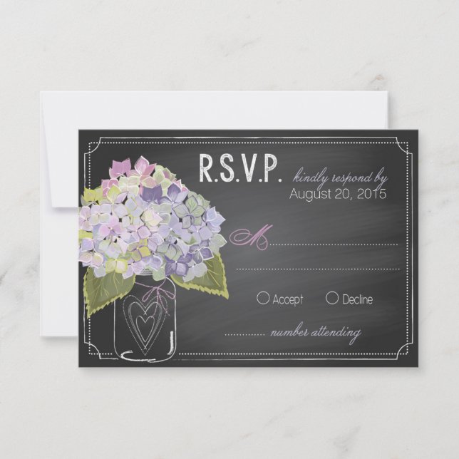 Carte RSVP Lavender Hydrangeas Chalkboard (Devant)