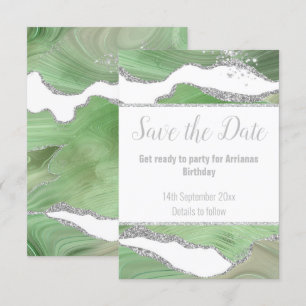 CARTE RSVP LUXE MARBRE ARGENT VERT RÉPONSE