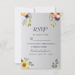 Carte RSVP Mariage Argent Floral Violet