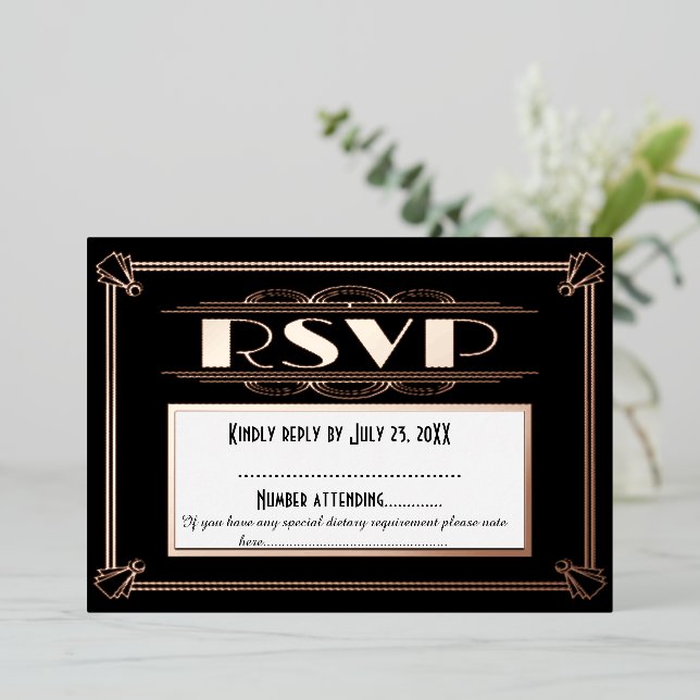 Carte RSVP Mariage Art Déco - Thème Gatsby des ann (Debout devant)