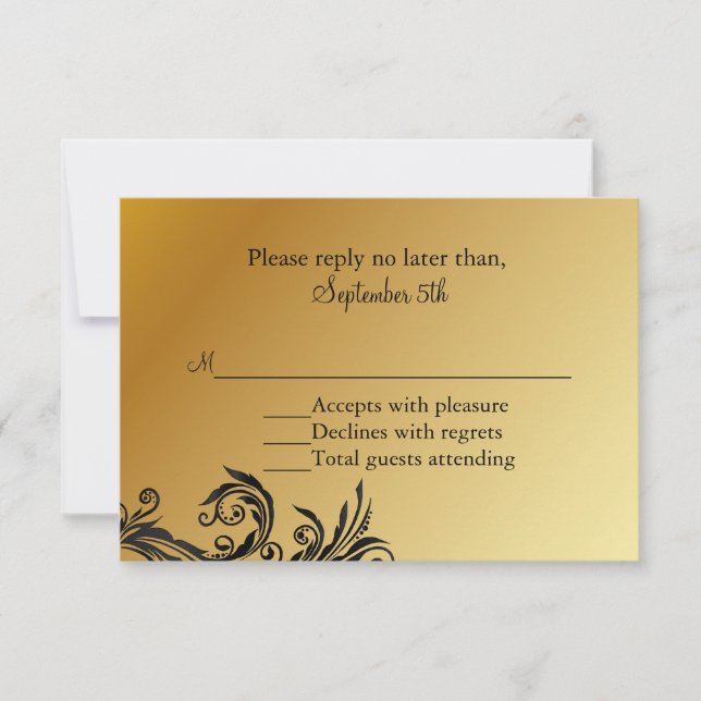 Carte RSVP Mariage Black & Gold (Devant)