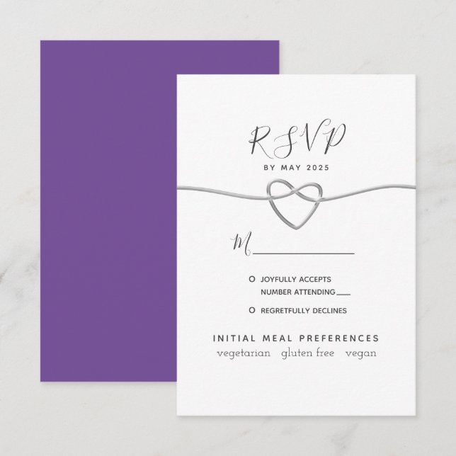Carte RSVP Mariage Calligraphie violette (Devant / Derrière)