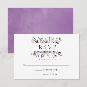 Carte RSVP Mariage Campagnard Lavande en Coton Aqu