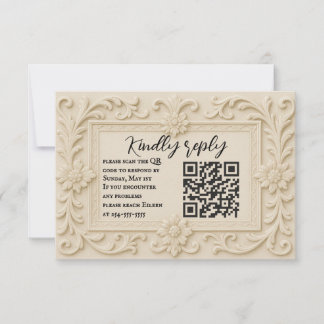 Carte RSVP Mariage Code QR Veil Marbre