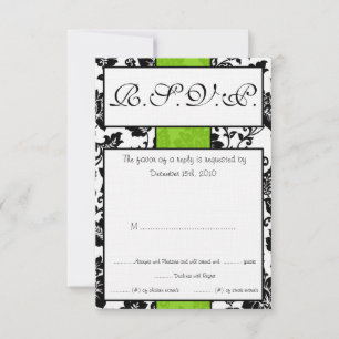 Carte RSVP Mariage damassé Flore Vert Noir/Lime