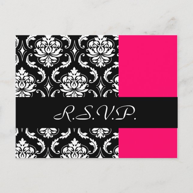 Carte RSVP mariage damassé Fushia (Devant)