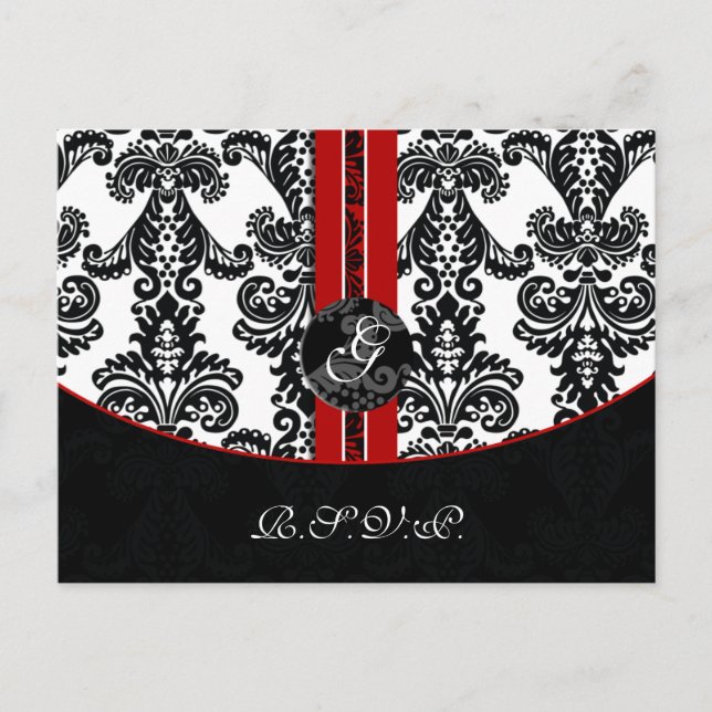 carte rsvp mariage damassé rouge (Devant)