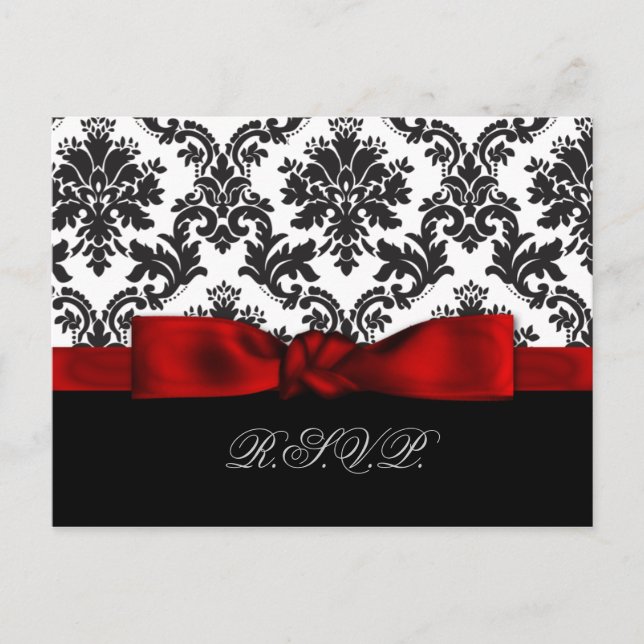 carte rsvp mariage damassé rouge (Devant)