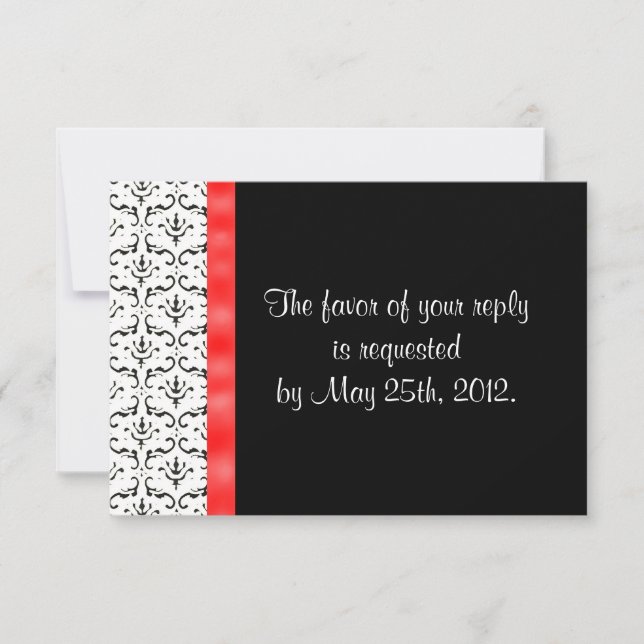 Carte RSVP Mariage damassé rouge noir (Devant)
