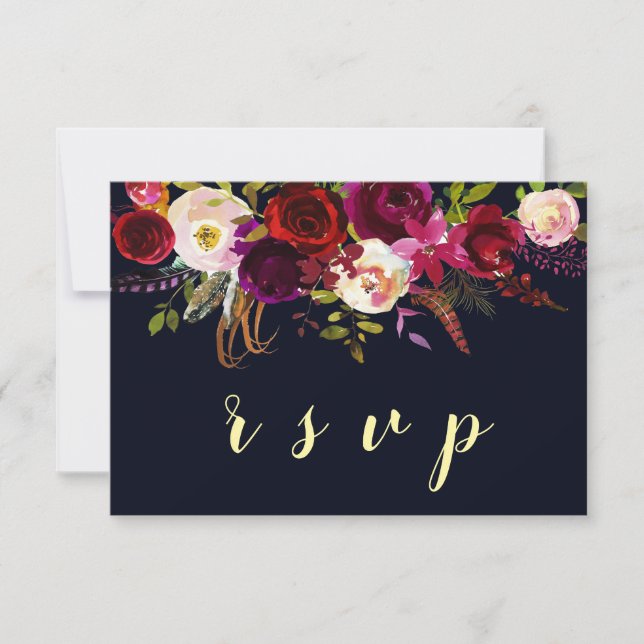 Carte RSVP Mariage de automne Floral Marine Marsal (Devant)