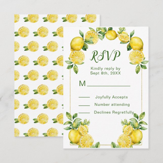 Carte RSVP Mariage de cadre de citron vert italien (Devant / Derrière)