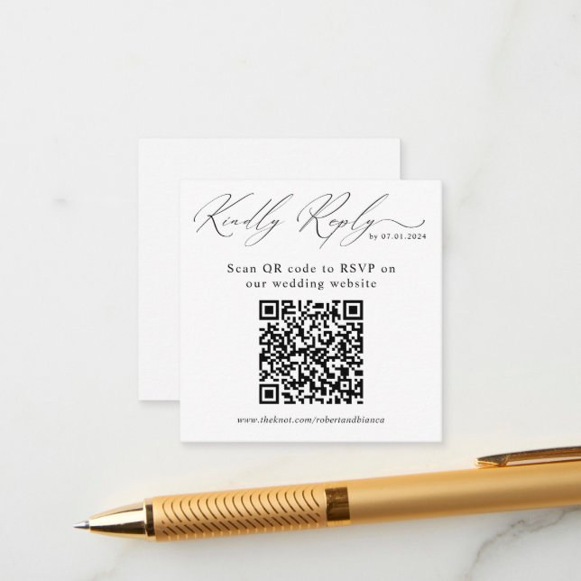 Carte RSVP Mariage de code QR moderne (Devant/Arrière en situation)