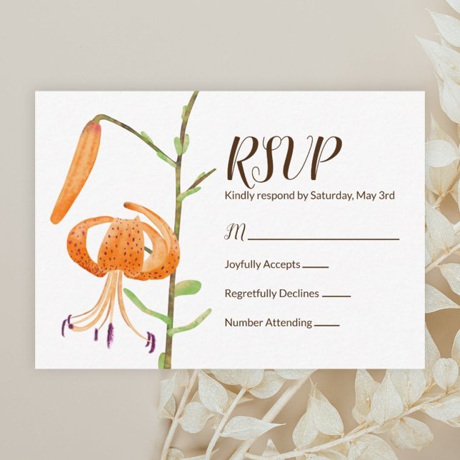Carte RSVP Mariage de Lys de Tigre d'automne orang (Orange tiger lily, fall wedding rsvp card)