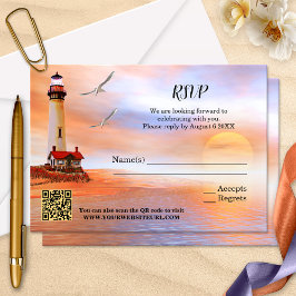 Carte RSVP Mariage de phare de plage artistique