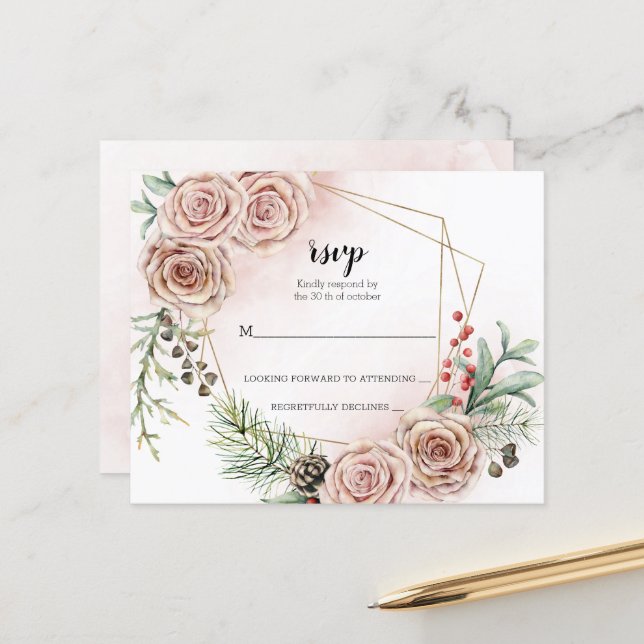 Carte RSVP Mariage Élégante pour le budget. (Devant/Arrière en situation)