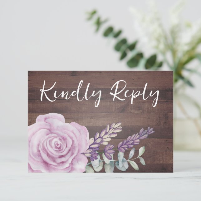 Carte RSVP Mariage Eucalyptus Floral Bois Rustique (Debout devant)