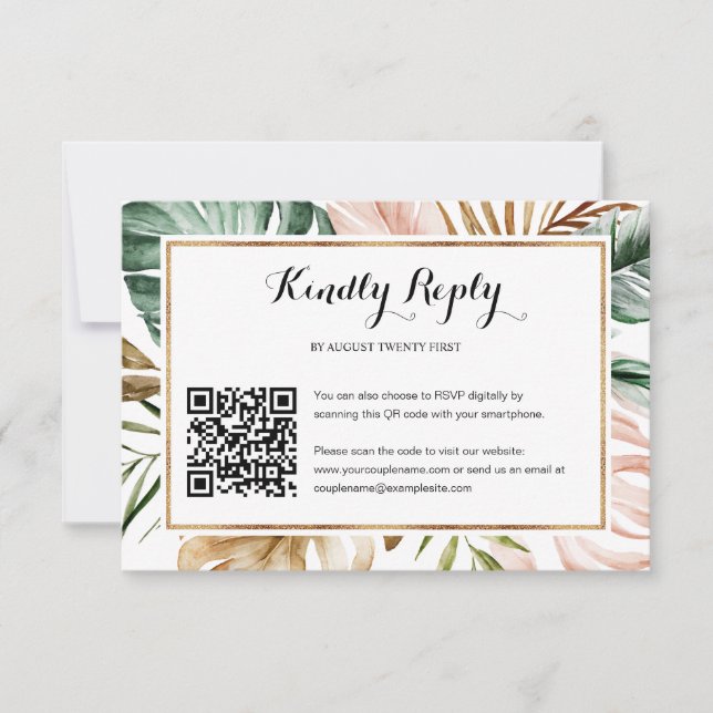 Carte RSVP Mariage Feuille tropical (Devant)