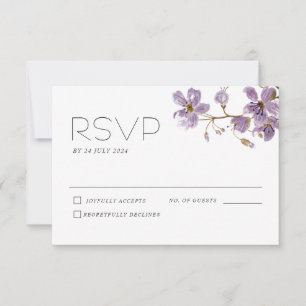 Carte RSVP Mariage Fleurs d'aquarelle Boho violet
