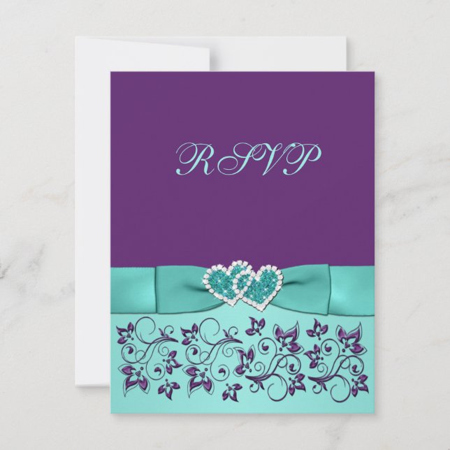 CARTE RSVP Mariage Floral Aqua et Violet Imprimée  (Devant)
