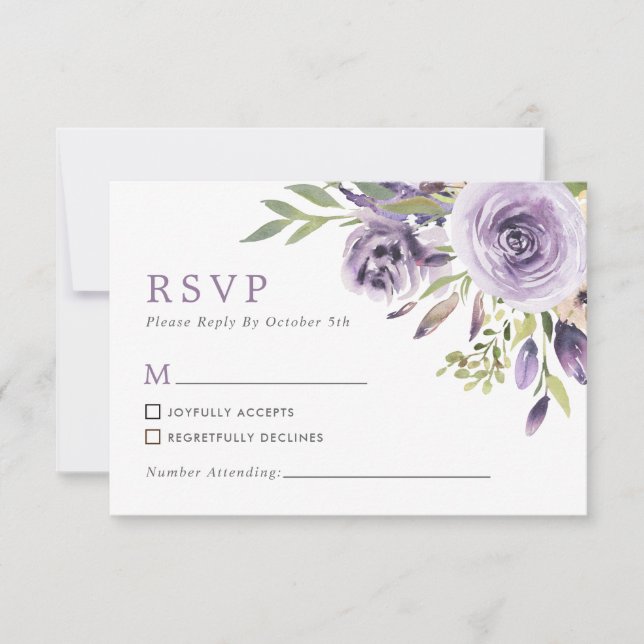 Carte RSVP Mariage Floral Rose violet (Devant)