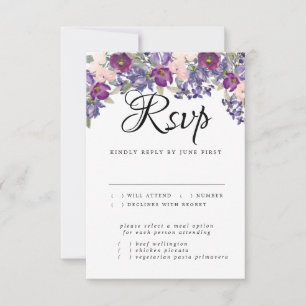 Carte RSVP Mariage Floral violet avec choix de rep